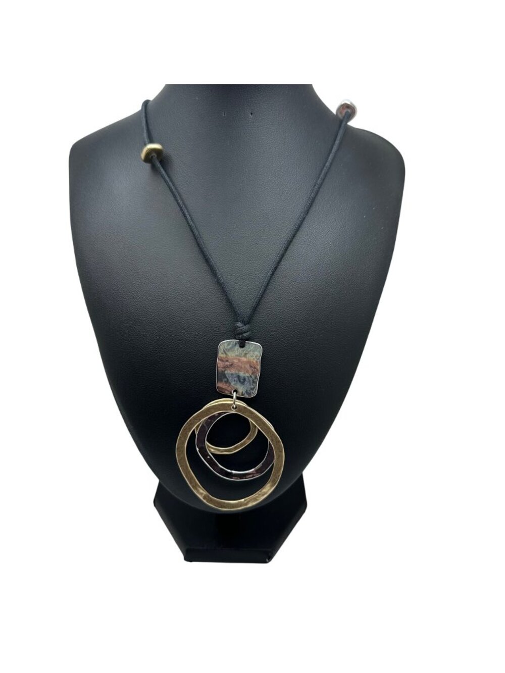 Chico's Necklace Jewelry Statement 35" Adjustable Silver Gold Tone Black Cord